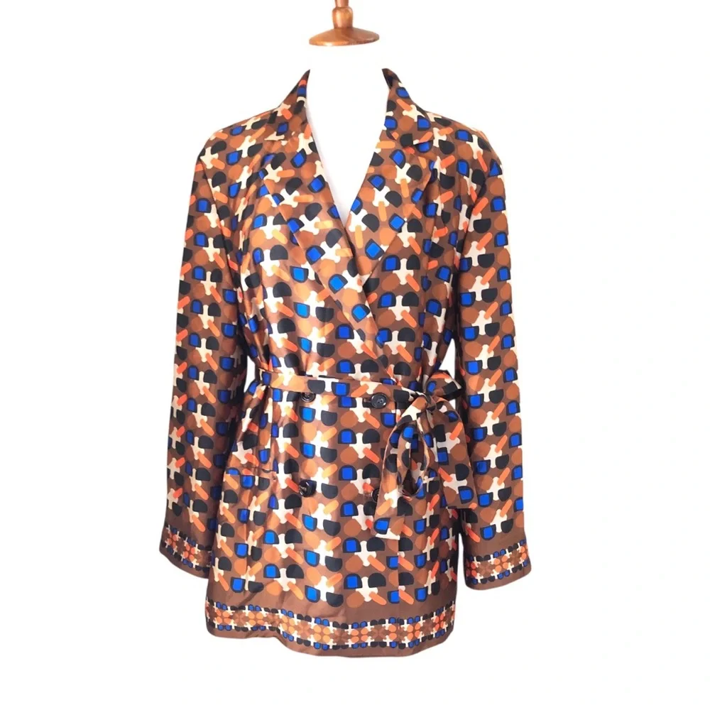 ZARA NWT Geometric Print Satin Blazer Women’s XL - Picture 4 of 15